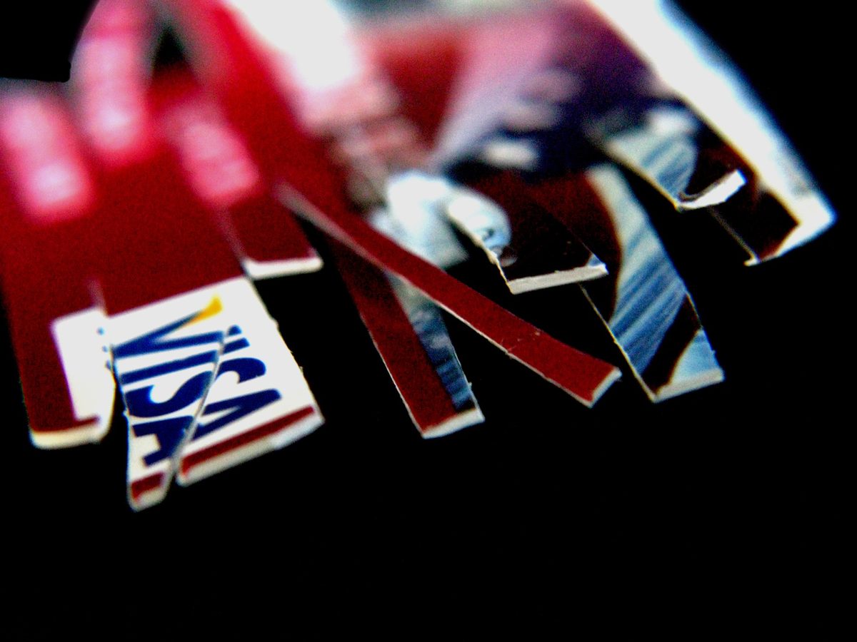 A credit card, cut into shreds.