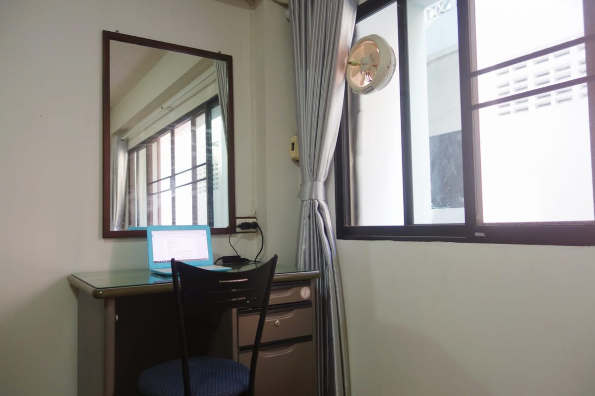 Desk in my insanely cheap Chiang Mai studio apartment.