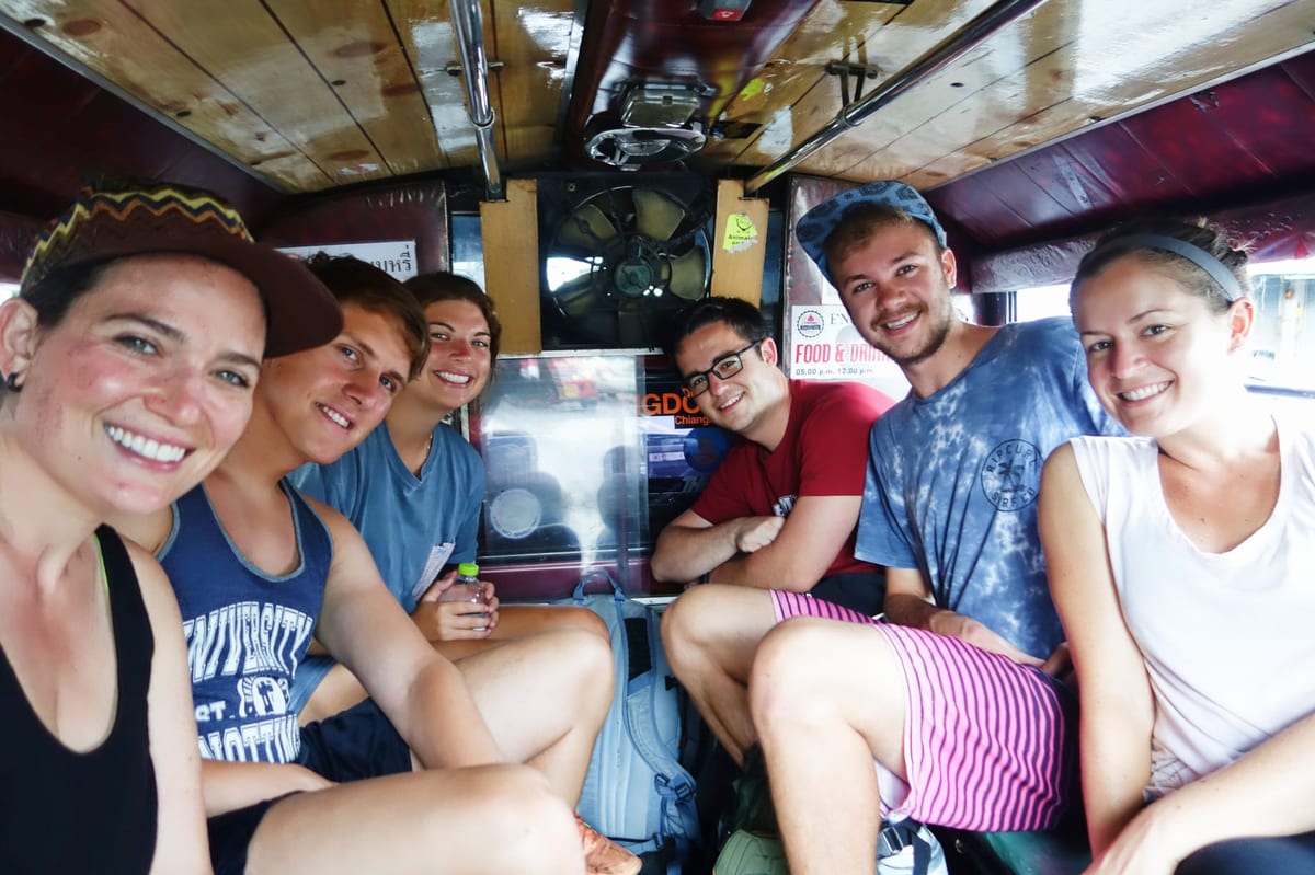 The crew heading out to Doi Inthanon in the back of a shared songthaew.