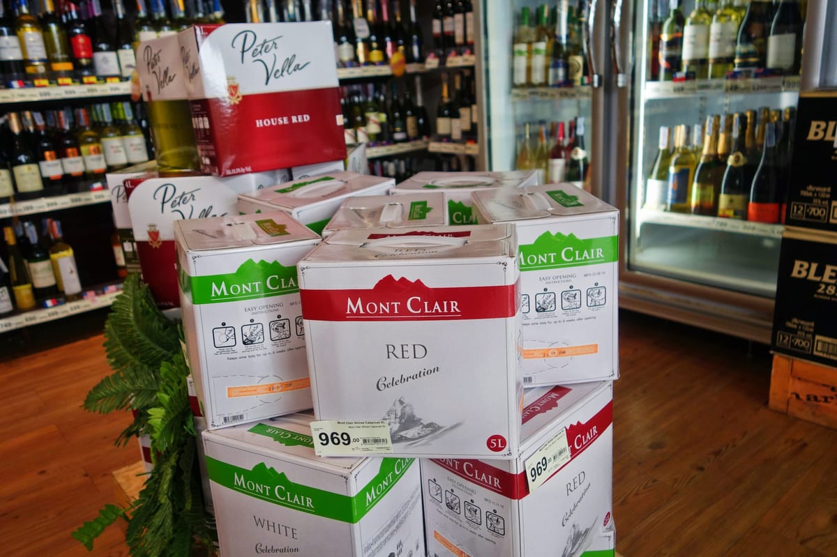 Boxed wine in Tops supermarket.