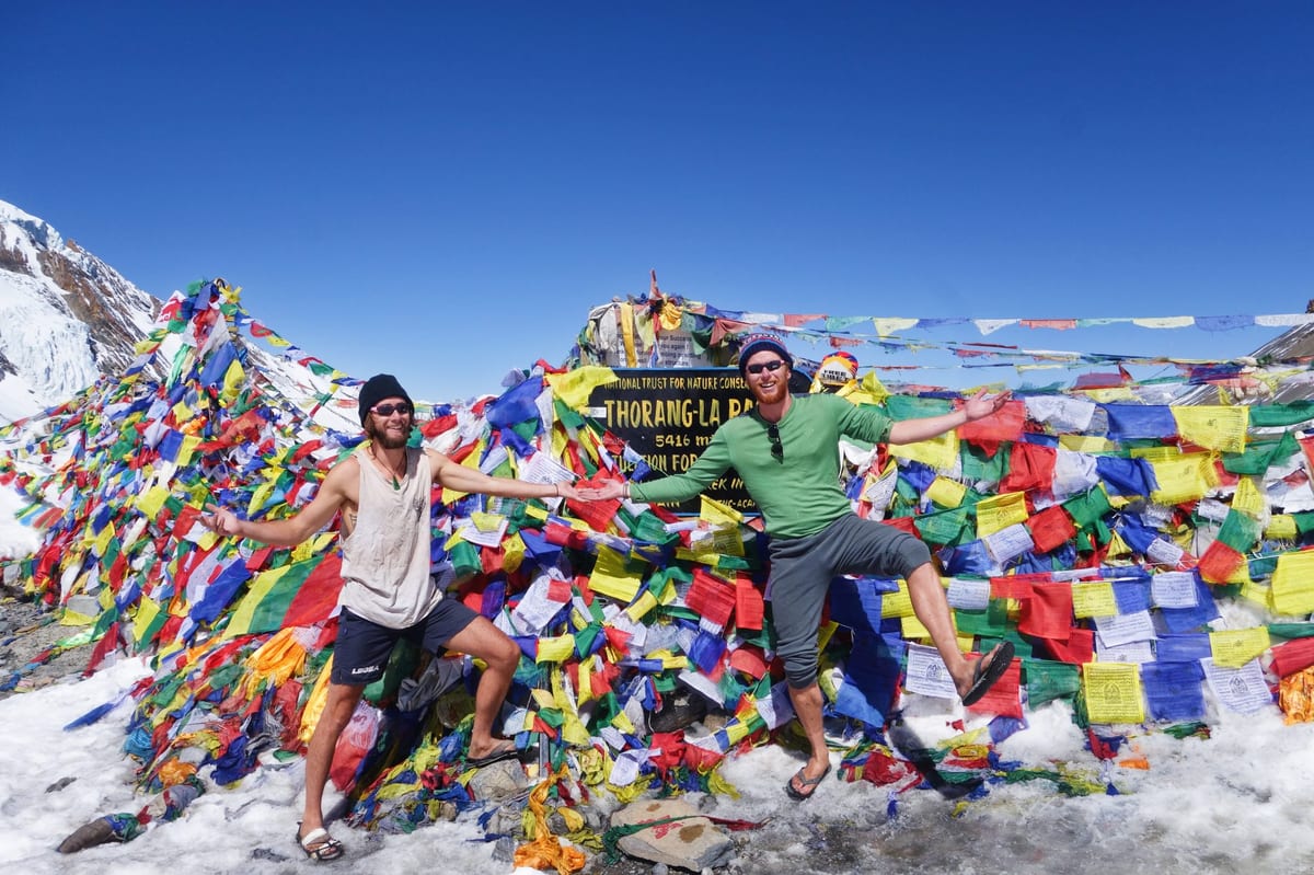 Celebrating at 5416 metres, the highest point of the Thorong La pass