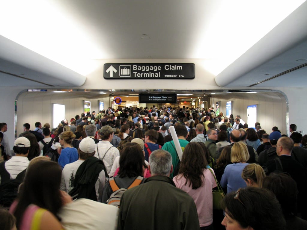 Crowded airport queue