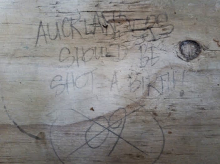 'Aucklanders should be shot at birth', artist unknown. Medium: 2B pencil on plyboard.