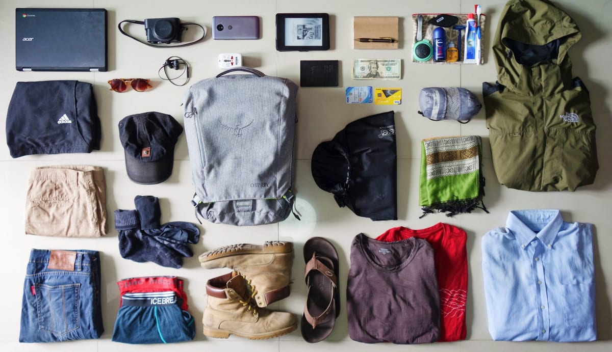 flat lay ultralight packing list
