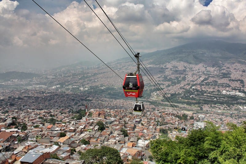 The metrocable cable cars in Medellin