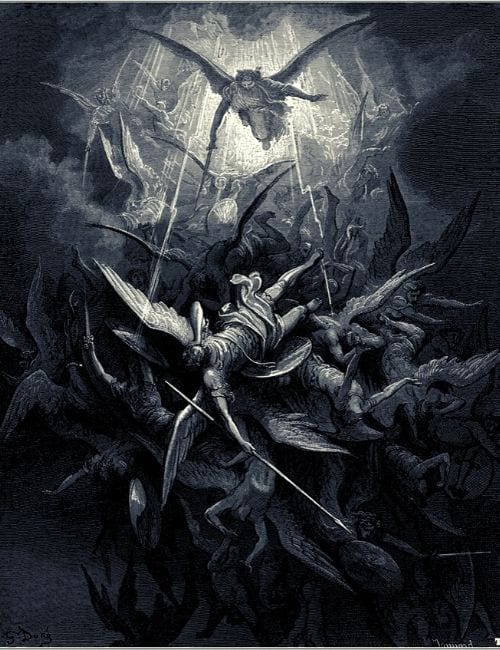 St Michael descending from heaven to kick some demonic ass