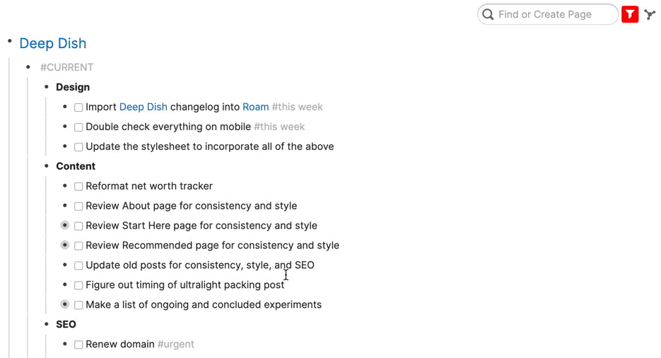 Filtering completed GTD tasks in Roam